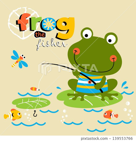 Funny swamp animals, frog fishing time, vector cartoon illustration Funny swamp animals, frog fishing time, vector cartoon illustration 139553766