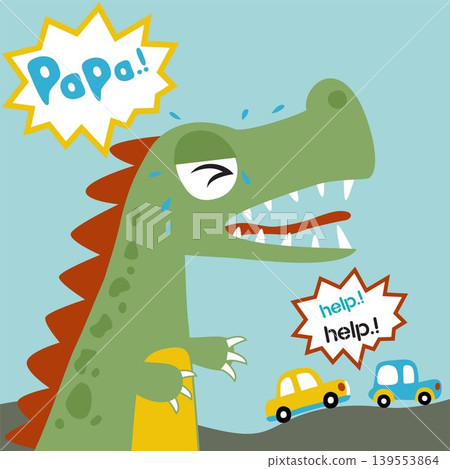 Giant monster with cars, vector cartoon illustration 139553864