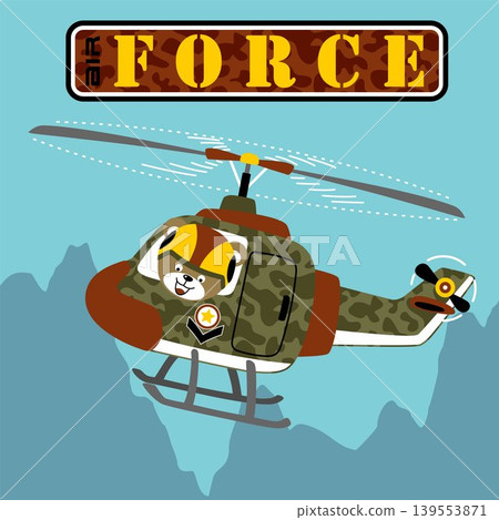 Cute bear on military helicopter, vector cartoon illustration Cute bear on military helicopter, vector cartoon illustration 139553871