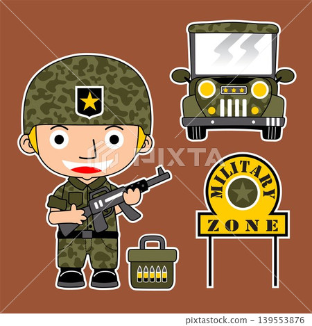 young soldier holding rifle with military vehicle, vector cartoon illustration young soldier holding rifle with military vehicle, vector cartoon illustration 139553876
