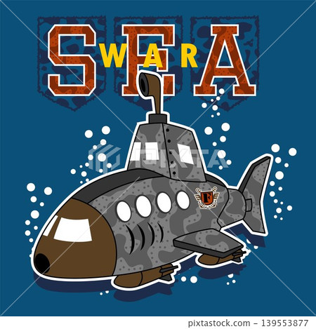 Military submarine undersea, vector cartoon illustration Military submarine undersea, vector cartoon illustration 139553877