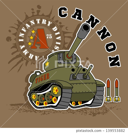 Armored vehicle with big cannon, vector cartoon illustration Armored vehicle with big cannon, vector cartoon illustration 139553882