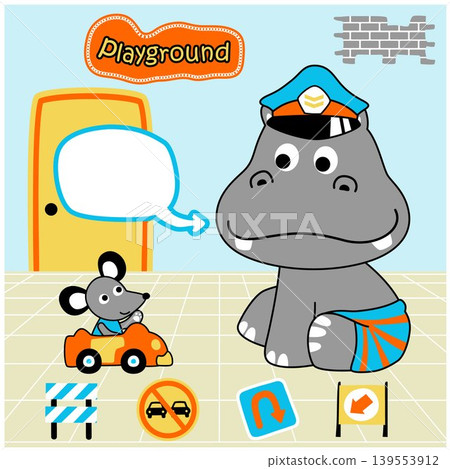 Cute hippo and mice with toys, vector cartoon illustration Cute hippo and mice with toys, vector cartoon illustration 139553912