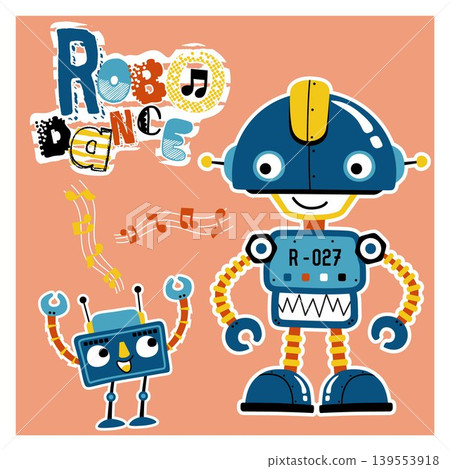 Funny robot dancing, vector cartoon illustration Funny robot dancing, vector cartoon illustration 139553918