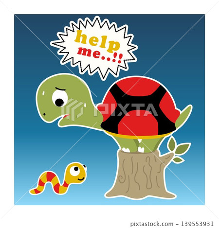 funny turtle on tree stump with caterpillar, vector cartoon illustration funny turtle on tree stump with caterpillar, vector cartoon illustration 139553931