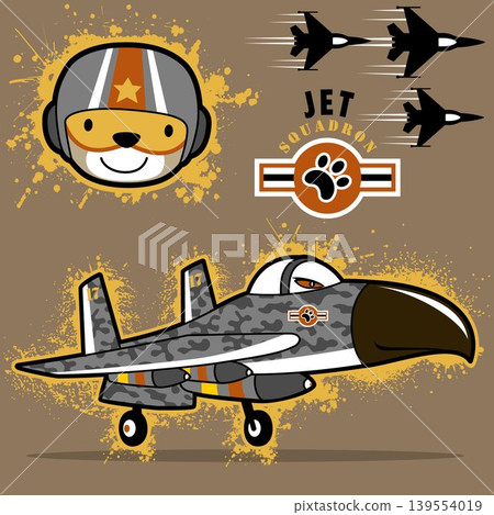 Cute bear wearing pilot helmet with fighter jet, vector cartoon illustration Cute bear wearing pilot helmet with fighter jet, vector cartoon illustration 139554019
