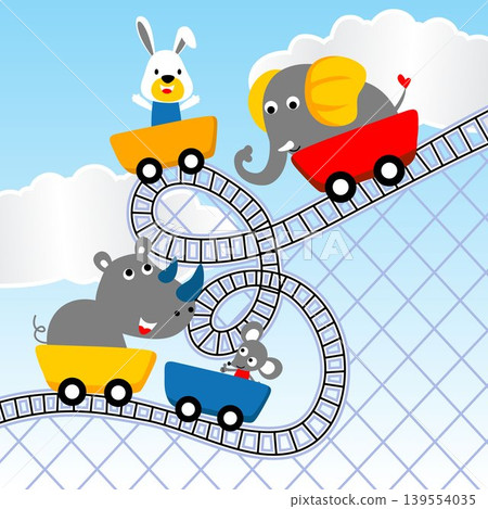 cute animals cartoon playing roller coaster, cute animals cartoon playing roller coaster, 139554035