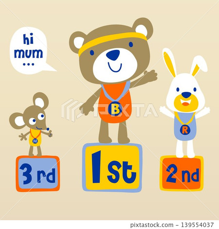 cute animals sport winner on podium, vector cartoon illustration cute animals sport winner on podium, vector cartoon illustration 139554037