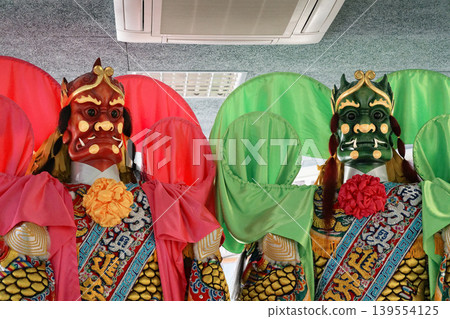 Red Green Guardian Deity Pair Upper Body Close-Up Taiwan Mazu Temple Red Green Guardian Deity Pair Upper Body Close-Up Taiwan Mazu Temple 139554125