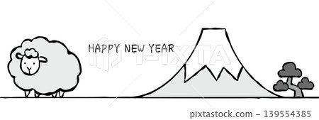 [Monochrome] New Year's card material: Simple sheep and Mt. Fuji 139554385