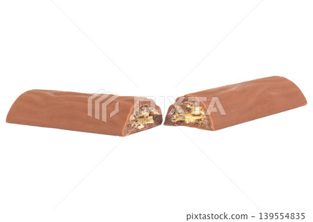 Long chocolate bar isolated on white background Long chocolate bar isolated on white background 139554835