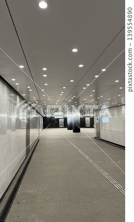 Modern subway corridor with reflective surfaces and bright lighting, suitable for background use Modern subway corridor with reflective surfaces and bright lighting, suitable for background use 139554890