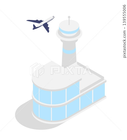 Isometric airport building with control tower. 3D cartoon vector concept Isometric airport building with control tower. 3D cartoon vector concept 139555006