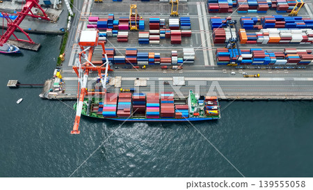Drone aerial footage of a container yard. Drone aerial footage of a container yard. 139555058