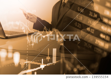 Stock market or forex trading graph and candlestick chart suitable for financial investment concept. Economy trends background for business idea and all art work design. Abstract finance background. 139555154