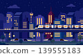 Modern city sky train at night with glowing lights and skyline, flat vector illustration 139555183
