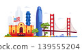 Castro & Golden Gate - Colorful Flat Design Illustration 139555204