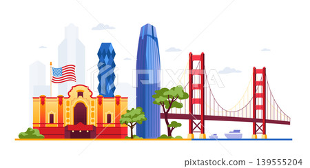 Castro & Golden Gate - Colorful Flat Design Illustration Castro & Golden Gate - Colorful Flat Design Illustration 139555204