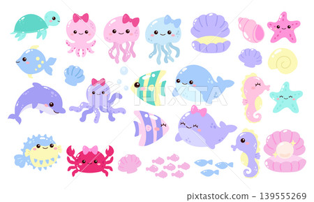 Cute aquatic animals under the sea pastel party decoration Cute aquatic animals under the sea pastel party decoration 139555269