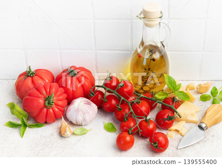 Fresh italian ingredients creating healthy cooking food background Fresh italian ingredients creating healthy cooking food background 139555400