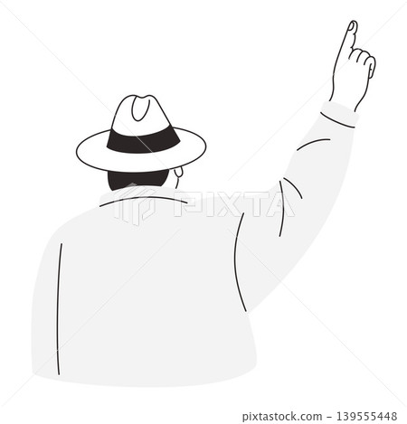 Cricket Umpire from Back View. Hand Raised with Finger Pointing Up for Out Sign. Modern Minimalist line art. Vector Illustration. Cricket Umpire from Back View. Hand Raised with Finger Pointing Up for Out Sign. Modern Minimalist line art. Vector Illustration. 139555448