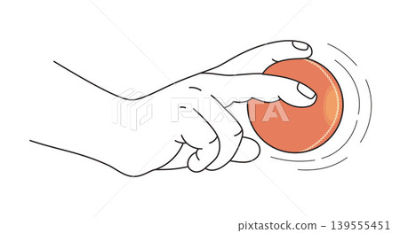 Leg Spin Cricket Bowling Release Technique. Red Leather Ball Grip Side View. Professional Athlete Hand Position for Wrist Spin. Minimalist Vector Illustration 139555451