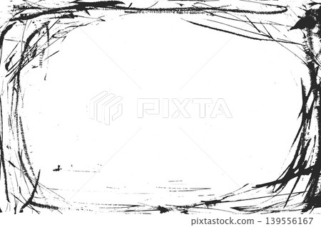 Scratch border with chaotic dust grunge with imperfection and old vignette distress. Handmade frame with scratches ink smudge and dark worn grain. Vector aged border for retro and punk revival design Scratch border with chaotic dust grunge with imperfection and old vignette distress. Handmade frame with scratches ink smudge and dark worn grain. Vector aged border for retro and punk revival design 139556167
