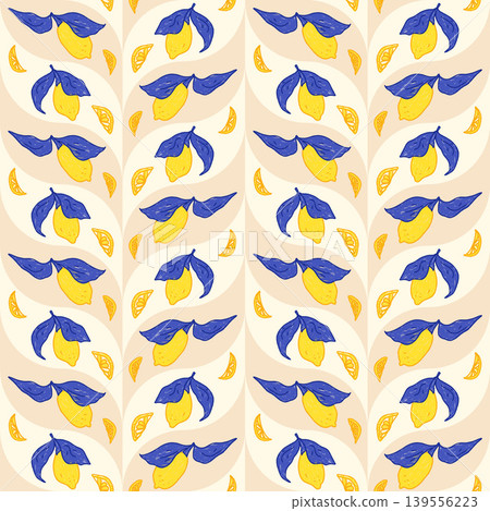 Lemons seamless pattern lines drawing with colorful pencil. Summer fruit retro crayon design for textiles. Mediterranean-inspired vintage endless print with citrus fruit, leaves. Vector seamless bg Lemons seamless pattern lines drawing with colorful pencil. Summer fruit retro crayon design for textiles. Mediterranean-inspired vintage endless print with citrus fruit, leaves. Vector seamless bg 139556223
