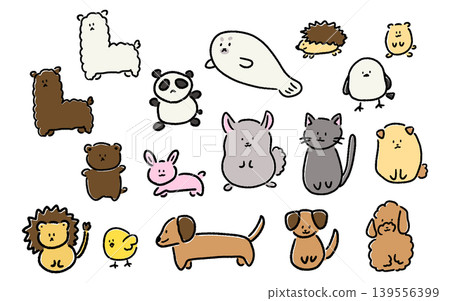 A set of hand-drawn, loosely styled animal illustrations. 139556399