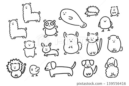 A set of hand-drawn, loosely styled animal illustrations. 139556416