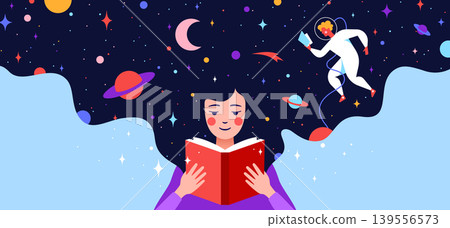 Book, Imagination, Dreams. Girl reading Book, Imagination, Dreams. Girl reading 139556573