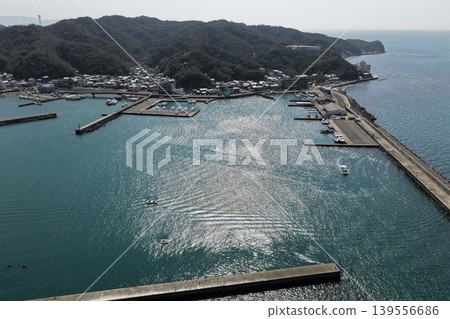 Aerial photograph capturing the townscape of Kada Port and fishing village in Wakayama Prefecture. Aerial photograph capturing the townscape of Kada Port and fishing village in Wakayama Prefecture. 139556686