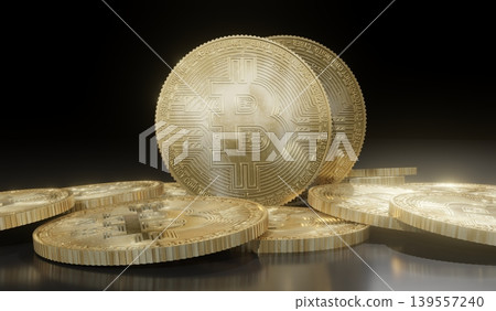 Golden Cryptocurrency Bitcoins - 3D illustration Golden Cryptocurrency Bitcoins - 3D illustration 139557240