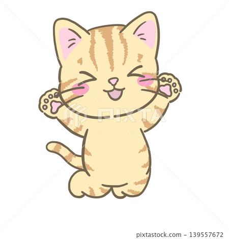 Cute tabby cat character jumping for joy | Happy reaction illustration material Cute tabby cat character jumping for joy | Happy reaction illustration material 139557672