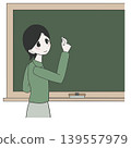 A high school girl is about to write on a blackboard with chalk. 139557979