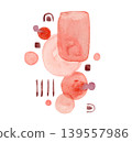 Abstract coral, maroon and red watercolor painting geometric composition with round shapes, ovals and lines. Contemporary illustration with geometry circles for poster, banner, greeting cards, print 139557986