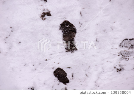 Single Footprint Mark Left In Fresh Snow Single Footprint Mark Left In Fresh Snow 139558004