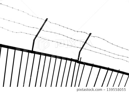 Minimal Barbed Wire Fence on White Background Minimal Barbed Wire Fence on White Background 139558055