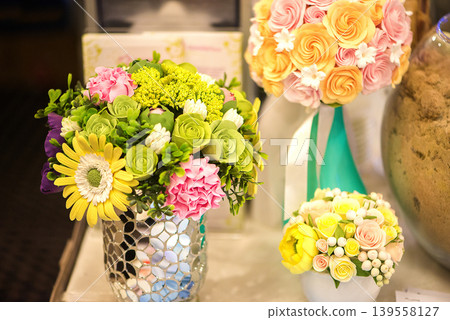 Colorful Decorative Flower Bouquets In Stylish Indoor Setting 139558127