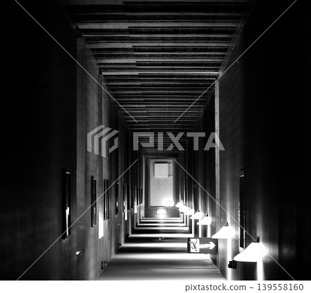 Abstract Symmetrical Corridor View With Strong Light Contrast Abstract Symmetrical Corridor View With Strong Light Contrast 139558160