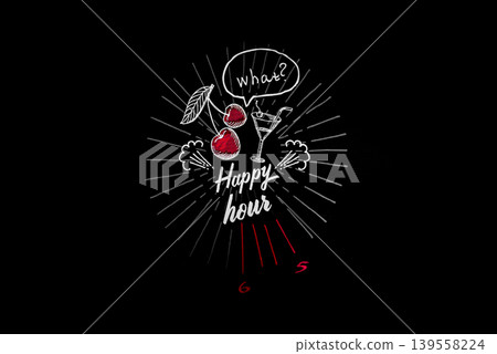 Happy Hour Graphic Design On Dark Background Happy Hour Graphic Design On Dark Background 139558224