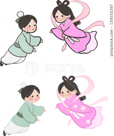 Cute Tanabata illustration of Orihime and Hikoboshi (vector material) 139558397