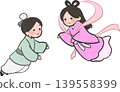 Cute Tanabata illustration of Orihime and Hikoboshi (vector material with outlines) 139558399