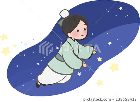 可愛的七夕圖畫,描繪了牛郎星(七夕傳說中的男性星星)——向量素材,帶有輪廓線 可愛的七夕圖畫,描繪了牛郎星(七夕傳說中的男性星星)——向量素材,帶有輪廓線 139558432