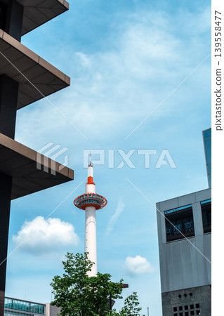 Kyoto Tower with a beautiful blue sky in the background Kyoto Tower with a beautiful blue sky in the background 139558477