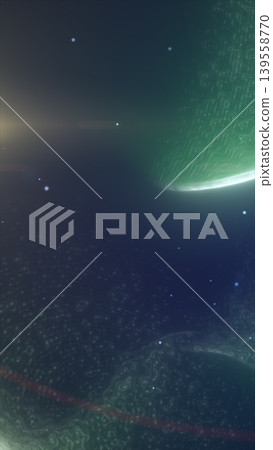 Soft green and blue cosmic horizon with subtle stars and luminous textures, creating a futuristic space-themed abstract background Soft green and blue cosmic horizon with subtle stars and luminous textures, creating a futuristic space-themed abstract background 139558770
