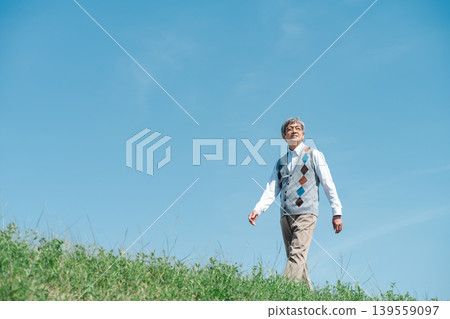 Portrait of a senior man walking in a park Portrait of a senior man walking in a park 139559097