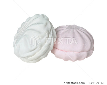 White and pink zefir confectionery on white background White and pink zefir confectionery on white background 139559166