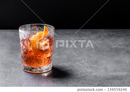 Old Fashioned Cocktail with Orange Peel 139559240