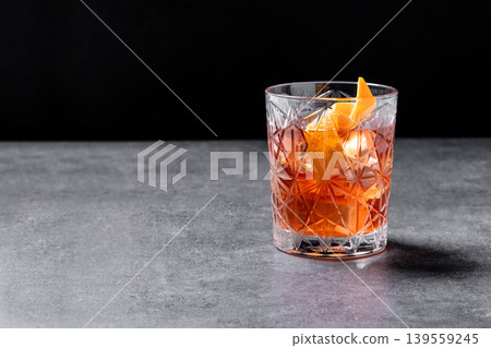 Old Fashioned Cocktail with Orange Peel 139559245